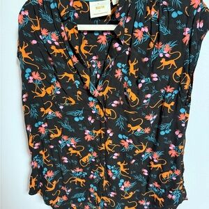 Maeve Black and Orange Animal Print Blouse